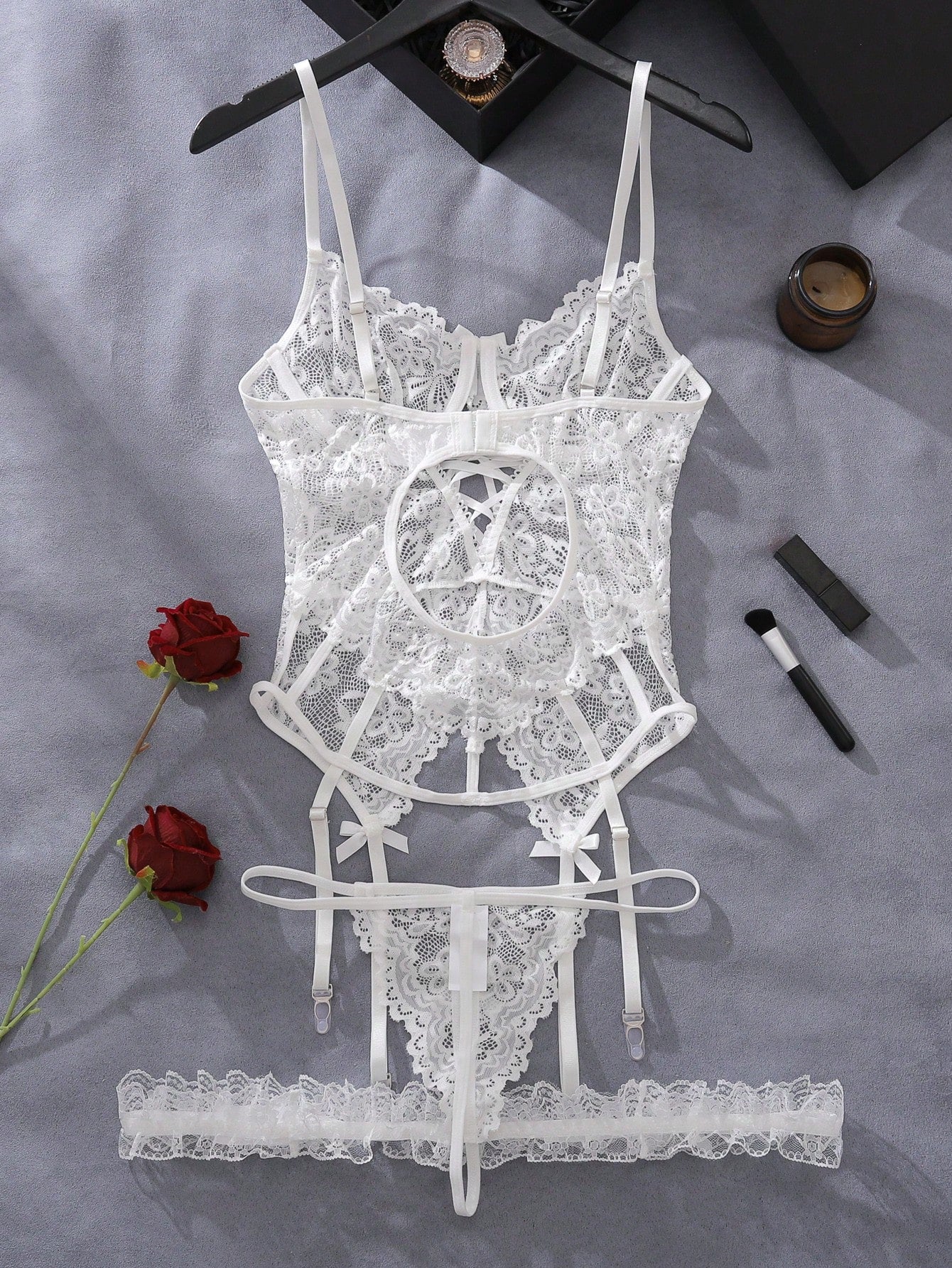 Women Floral Embroidered Fabric Structured Set with Leg Accessories Coordinated Outfit Set