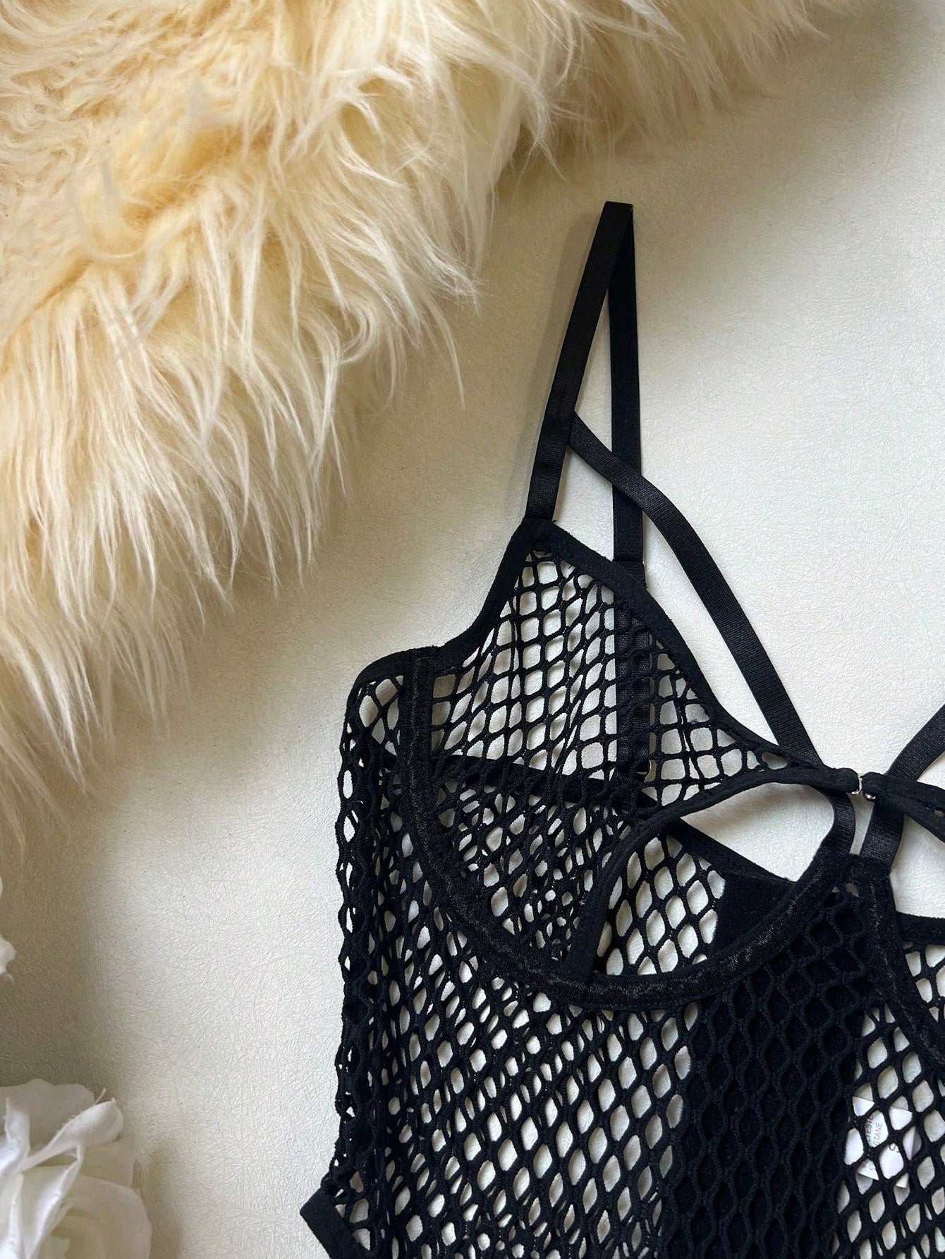 Strappy Mesh Fabric Body Suit Style Set with Cut Detail Design Coordinated Outfit Set