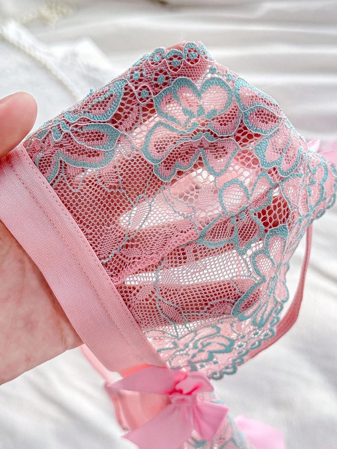 Sheer Pink Knit Lingerie Set